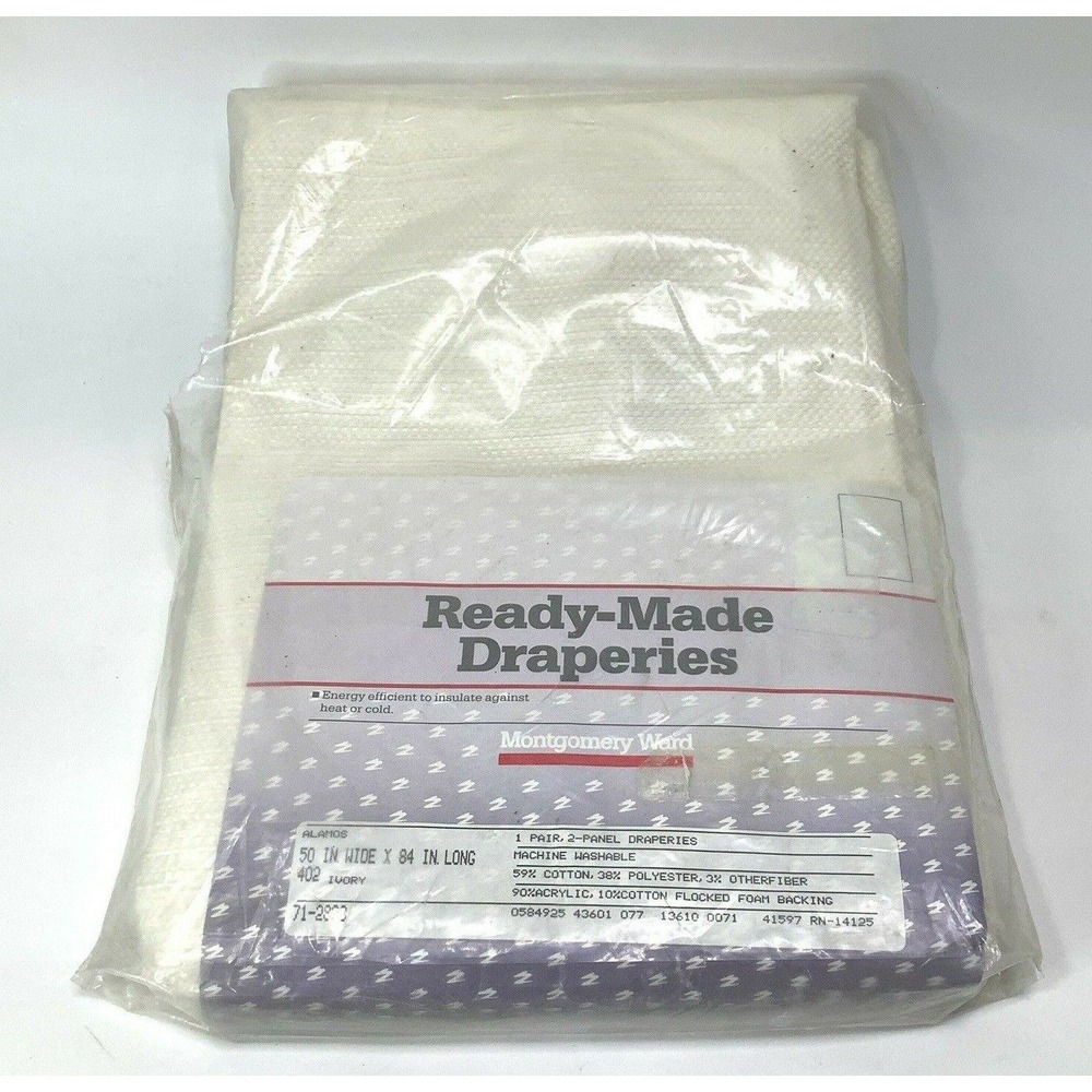 Vintage Montgomery Ward Curtain Panels NOS 50" x 84" Ivory Insulate Heat Cold